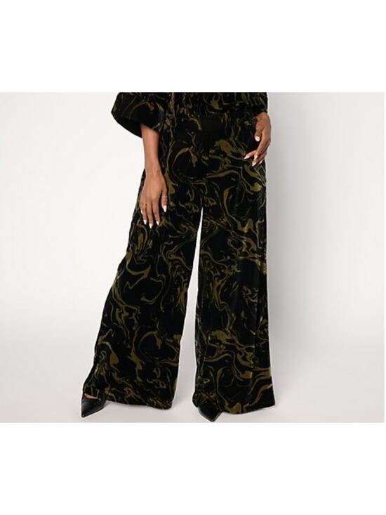 Carla Rockmore Pants - Carla Rockmore Petite 1X Loden Marble Velvet WideLeg Pant A710997 NWOT MSRP $100